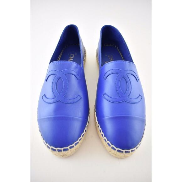 Chanel 19C Blue Lambskin Leather CC Logo Double Sole Espadrille Ballet Flat 35 - Picture 4 of 12